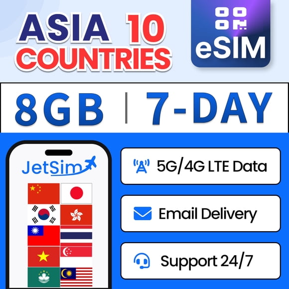 Esim Asia 8 Gb Tarjeta Sim Digital Prepaga De 7 Días