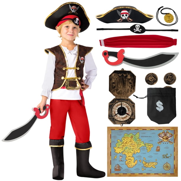 Disfraz de pirata de Halloween para niños de 3 a 4 años, de Spooktacular Creations, color rojo