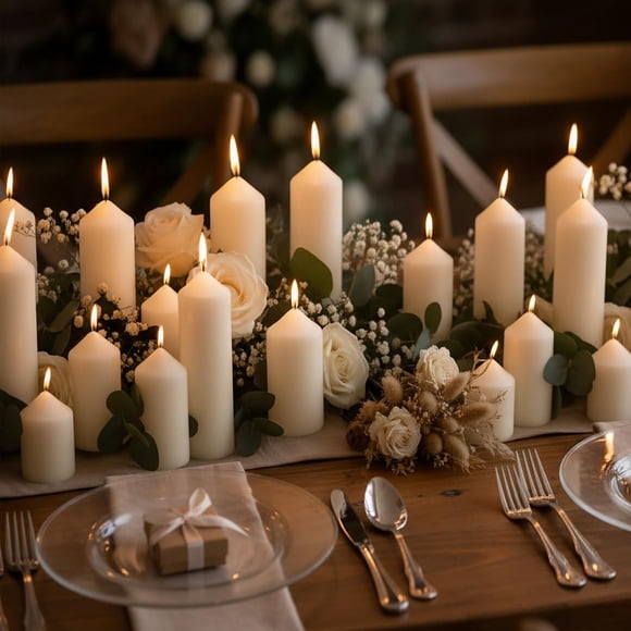 Velas Veiuwa Pack de 18 - Marfil 5 cm/7 cm/15 cm sin goteo