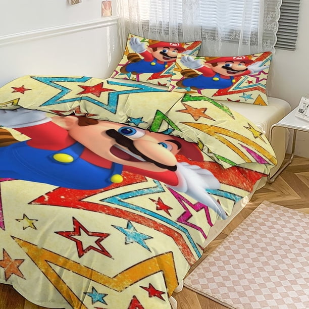 Mario Print Bedding Set Pattern Duvet Cove Set 3 Pieces 1 Quilt Cover And 2 Pillowcases for Women Men Teens