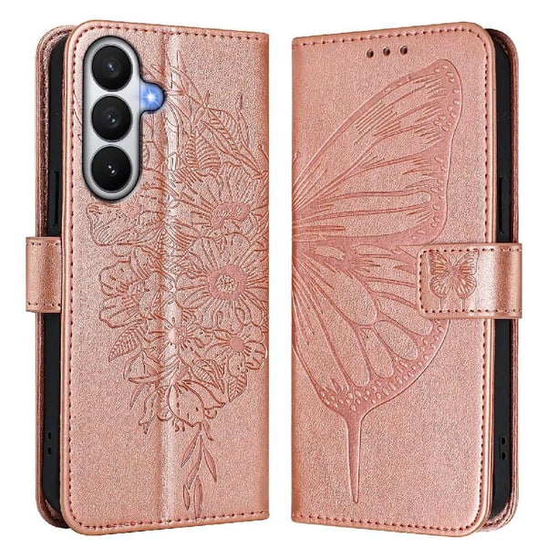 Funda Cartera Mariposa Para Samsung Galaxy S26 Pro Con Soporte Y Ranuras Para Tarjetas Oro Rosa