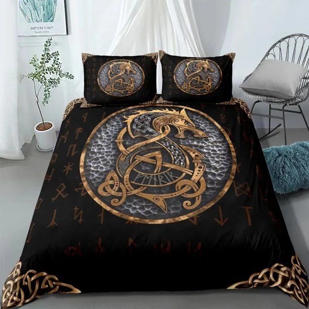 Viking Celtic Duvet Cover Set Scandinavian Culture Yggdrasil Fenrir Bedding Set Ancient Mythology Religion Quilt