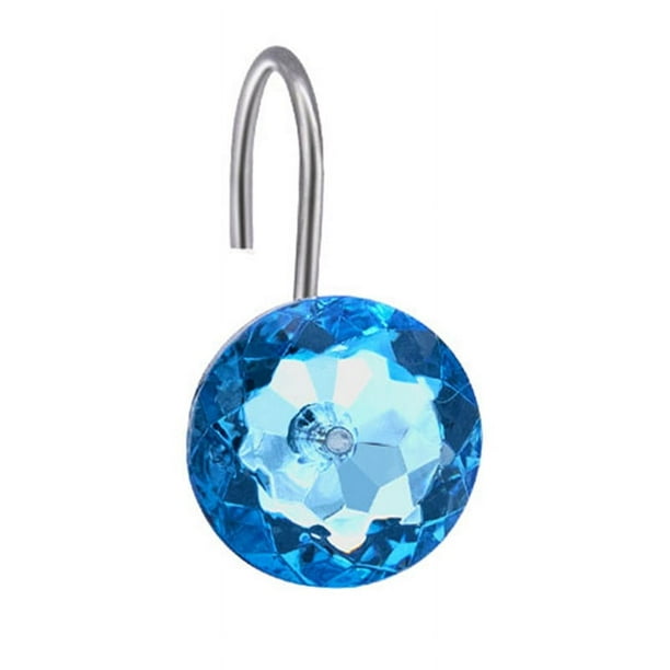 12pcs Shower Curtain Hooks, Decorative Rhinestones Acrylic Crystal Shower Rings, Curtain Hooks For Bathroom, Bedroom And Living Room, Bathroom Supplies