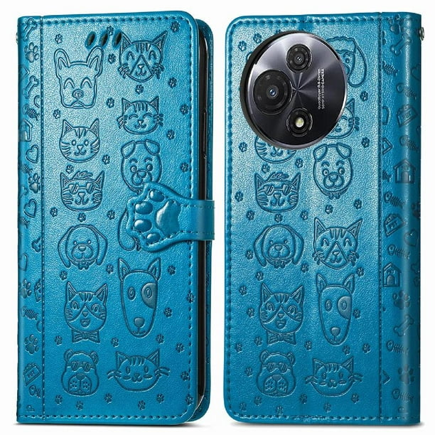 Funda Cartera FOXDOCK para TCL 60 , Flip PU con Relieve de Gatos y Perros, Tarjetero y Soporte