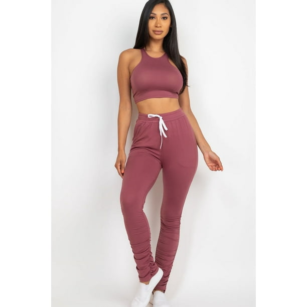 Conjunto de Top Corto sin Mangas y Pantalón Fruncido