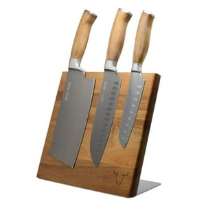 Disparo - Block Magnético Wayu Madera Acacia Con 3 Cuchillos Premium