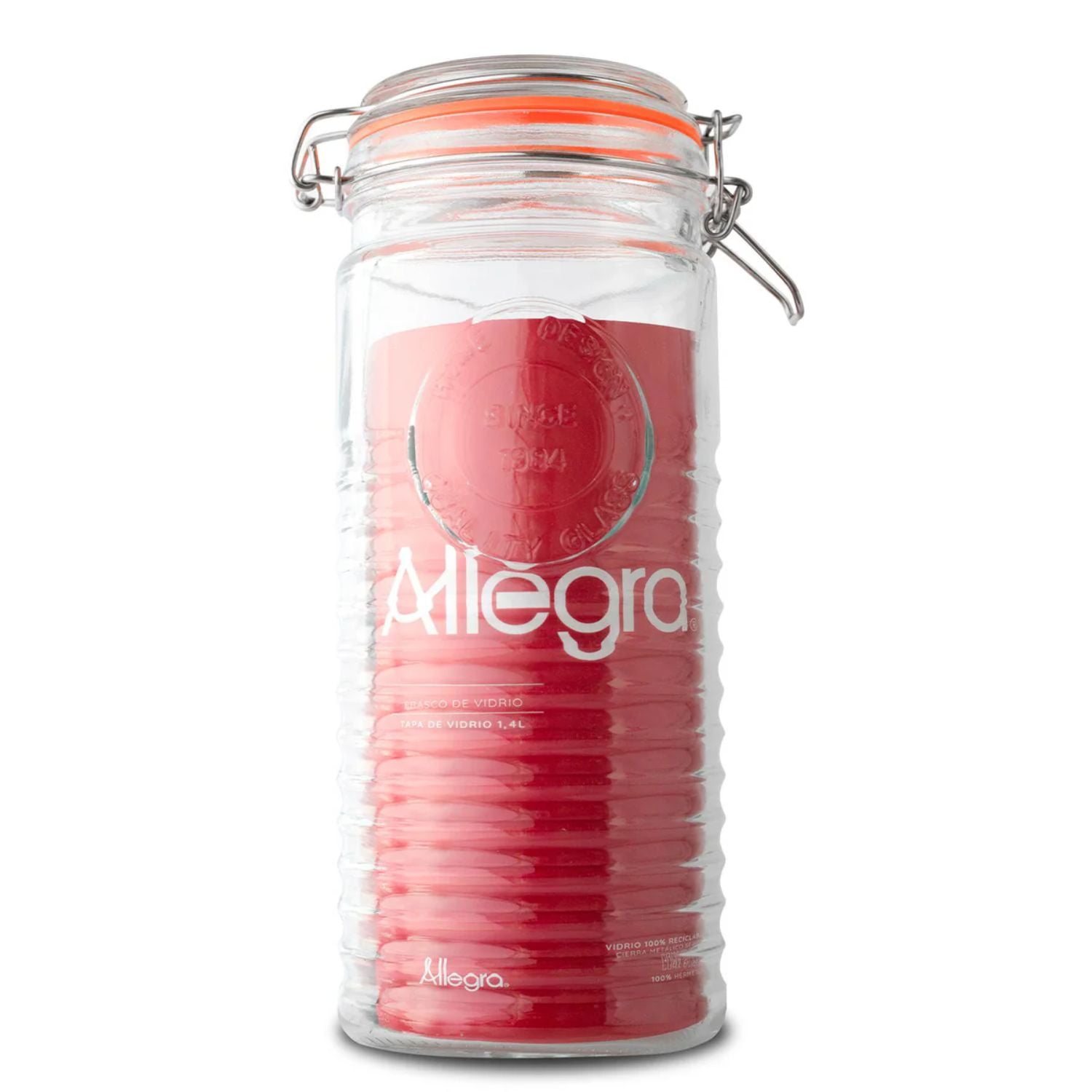 Frasco Vidrio Allegra Tapa Clip 1400ml Transparente Contenedor