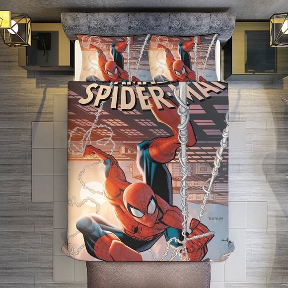 The Amazing Spiderman 3 Piece Sets Full/Queen Size - Reversible Microfiber Quilts with 2 Shams Soft Lightweight Bedspread Coverlet Comforter for All Season Bed Sheets