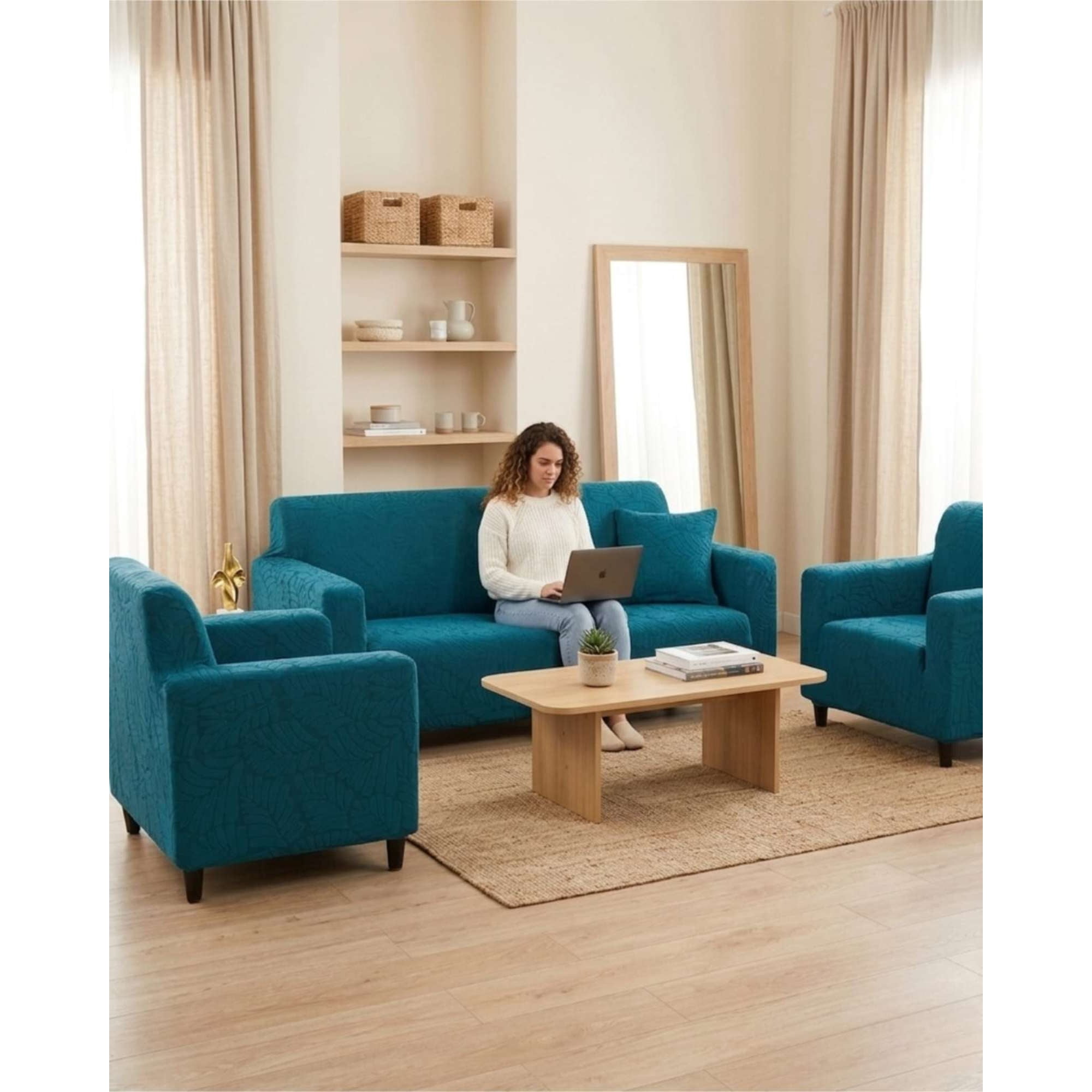 Myl Todo Hogar - Juego De Fundas Para Sillones 3+1+1 Diseño Hojas Elásticas Y Lavables