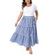 thumbnail image 2 of Faldas de cuadros de colegio para mujer de talla grande de Agnes Orinda, con capas escalonadas, maxi fluida de verano, casual, línea A, con bolsillos, 3X azul, 2 of 6