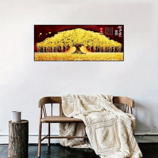 1pc Abstract Poster, Golden Cash Cow, Straw Canvas Painting, Rich Tree Wall Art, For Living Room Bedroom Decor No Frame