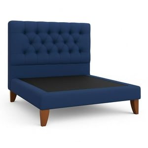 Ethan Desing - Cama 1 Plaza Modelo Capitoné Azul Rey Respaldo + Base