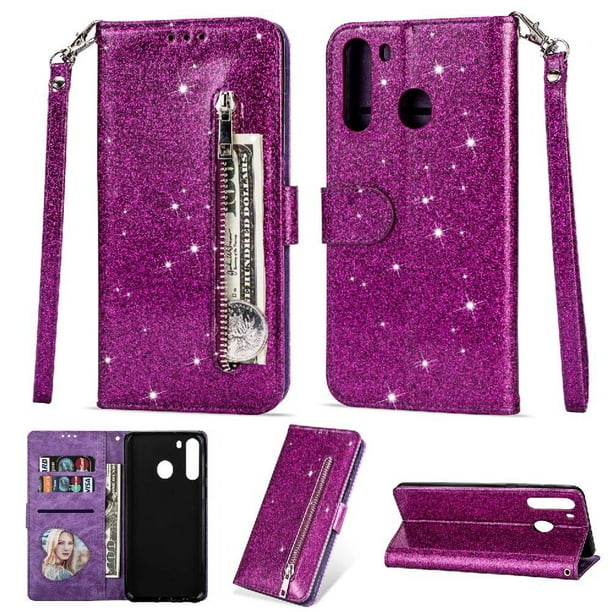 Funda para FOXDOCK Elegante funda Samsung Galaxy A21 Glitter con cremallera-Ideal para el uso diario