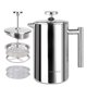 thumbnail image 1 of Cafetera Secura French Press, prensa de café aislante de acero inoxidable de grado 304 con 2 pantallas adicionales, 12 oz (0,35 litros), plateada (SFP-12DS), 1 of 7