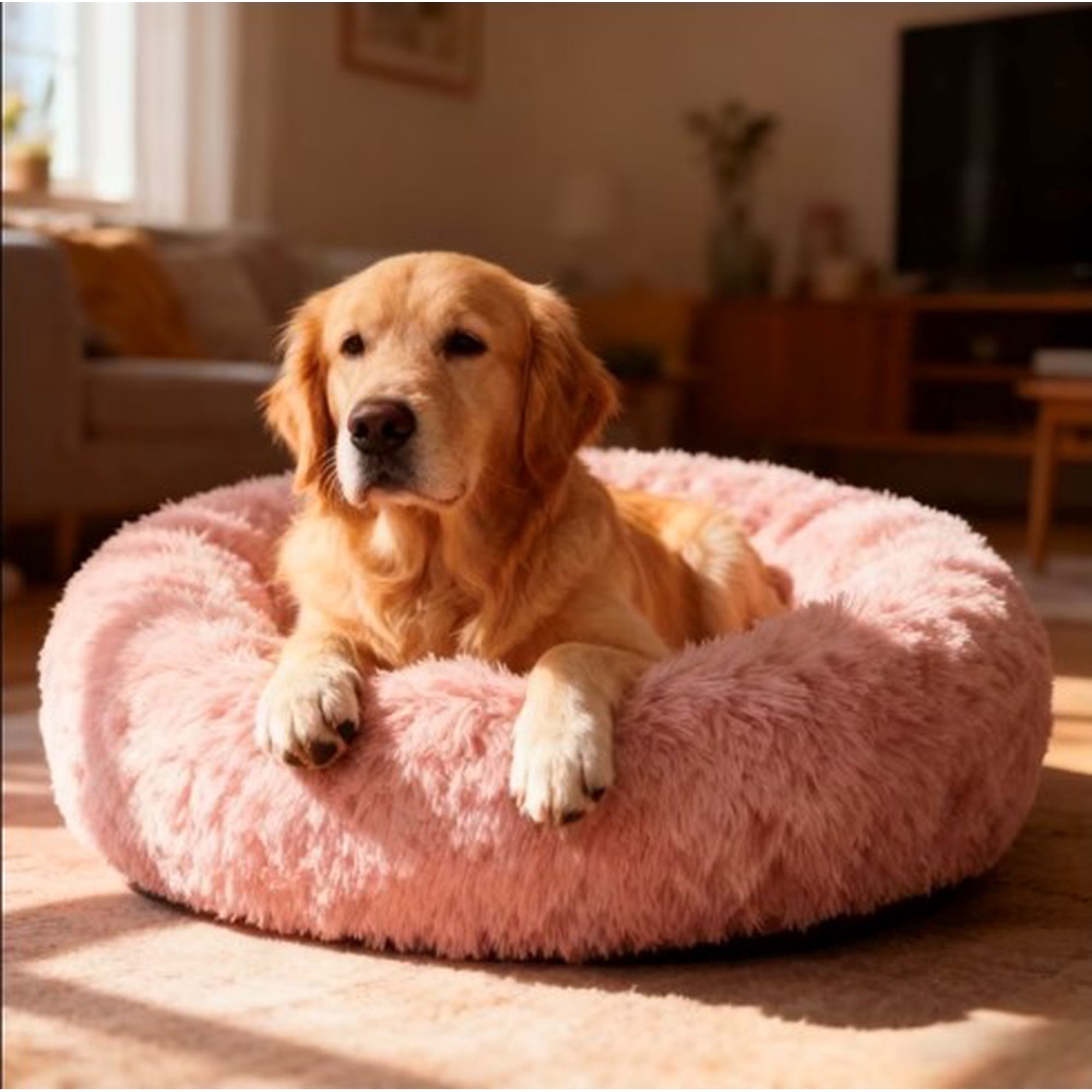 Genérico - Cama Antiestrés Felpa Para Mascotas Perros Gatos 70cm Rosado