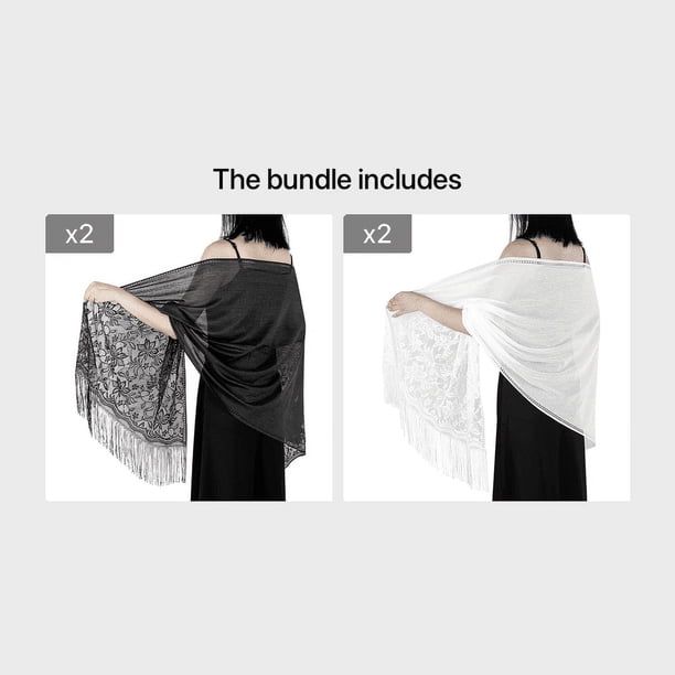Floral Lace Scarf for Women - Lightweight Shawl Wrap with Fringe for Evening Dresses and Weddings