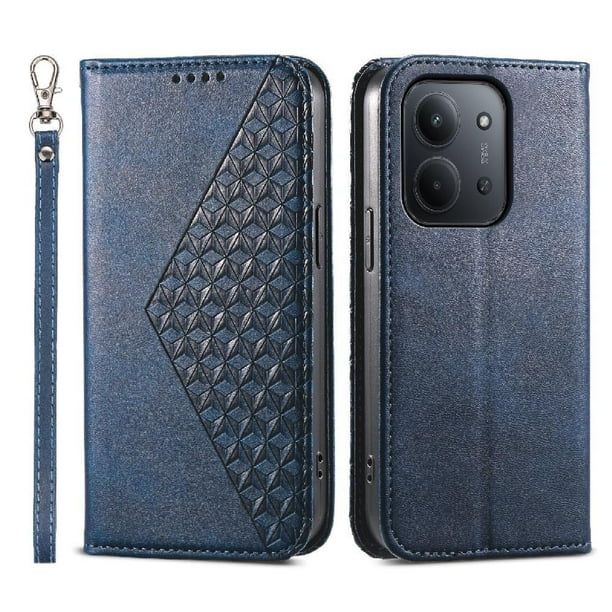 Funda Flip FOXDOCK para Xiaomi Redmi 15C , Estilo Billetera con Diseño Rombo, Correa de Mano y Soporte, Uso Diario