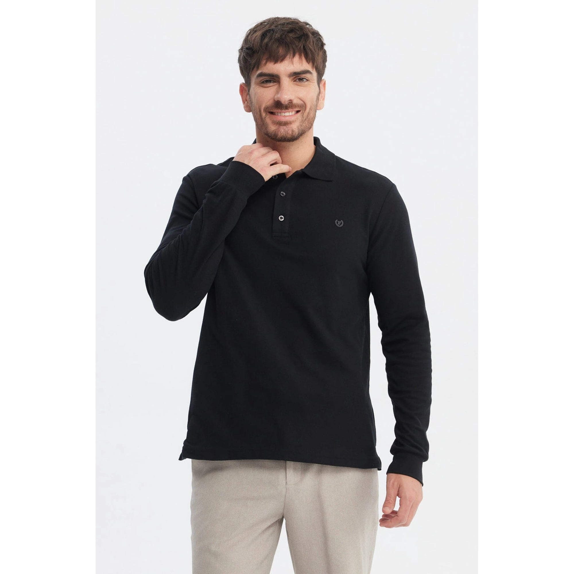 Fashionspark - Polera Hombre Lisa Borbada Con Botones Negro