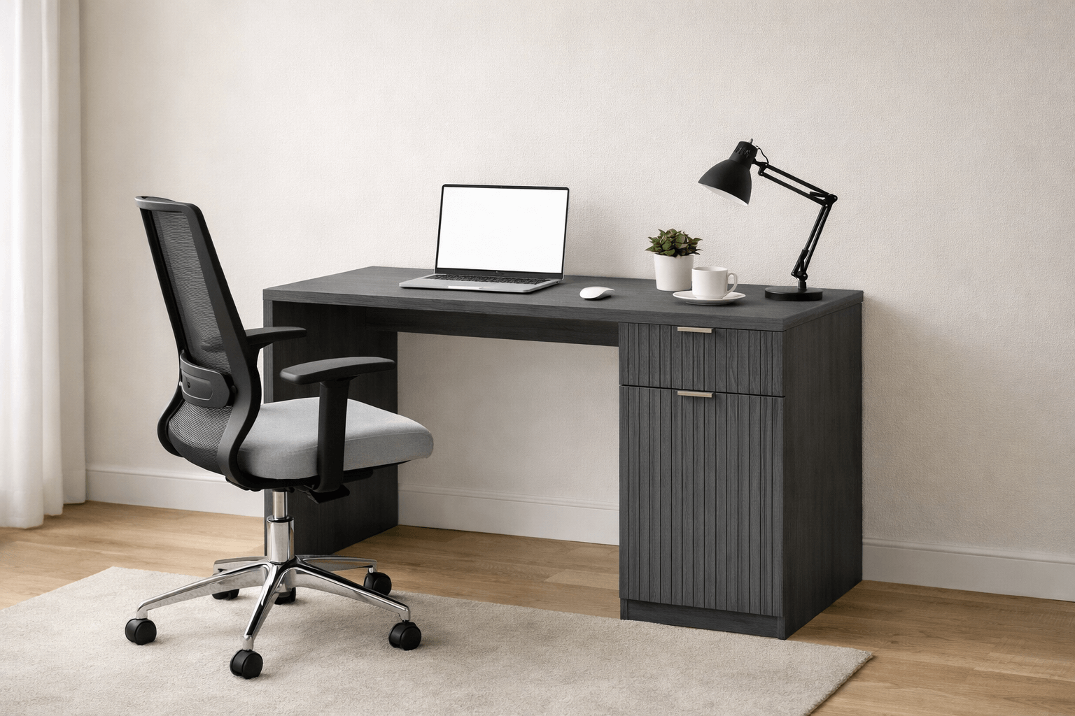 Space Home - Escritorio Para Notebook 120X55X75 Cm Gris Con Cajonera Lateral