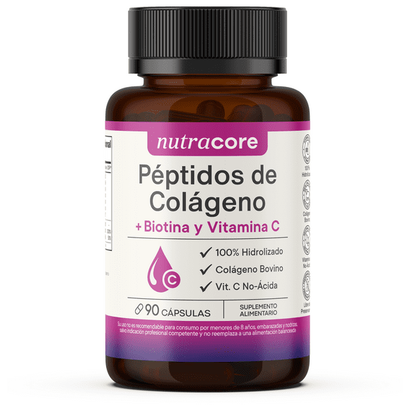 Péptidos De Colágeno Hidrolizado + Biotina Y Vitamina C No-ácida - 90 Cápsulas