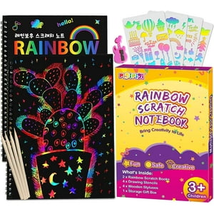 Papel Rascar Arcoíris Pigipigi Niños Kit 2 Cuadernos Rascar Suministros Arte Manualidades Hojas Mágicas Negras