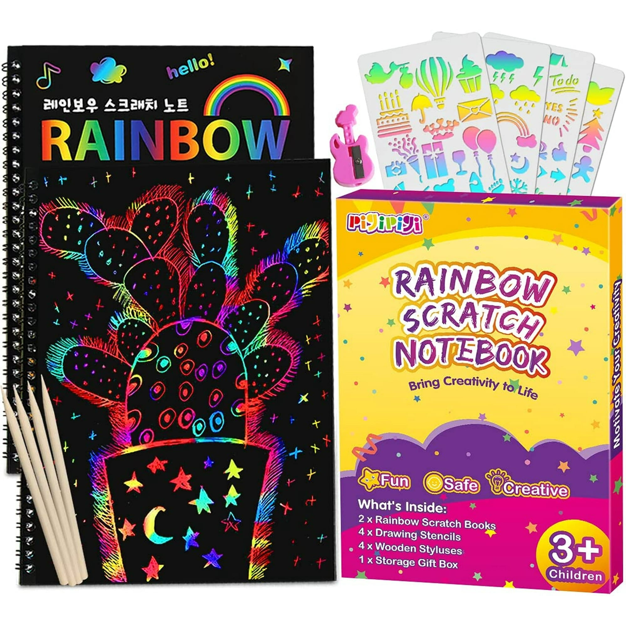 Papel Rascar Arcoíris Pigipigi Niños Kit 2 Cuadernos Rascar Suministros Arte Manualidades Hojas Mágicas Negras