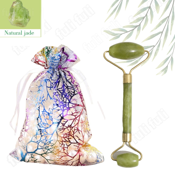 Natural Rose Quartz Jade Roller Gua Sha Set Facial Body Massager Roller Jade Stone Massage Set Face Lifting Beauty Massage Tools