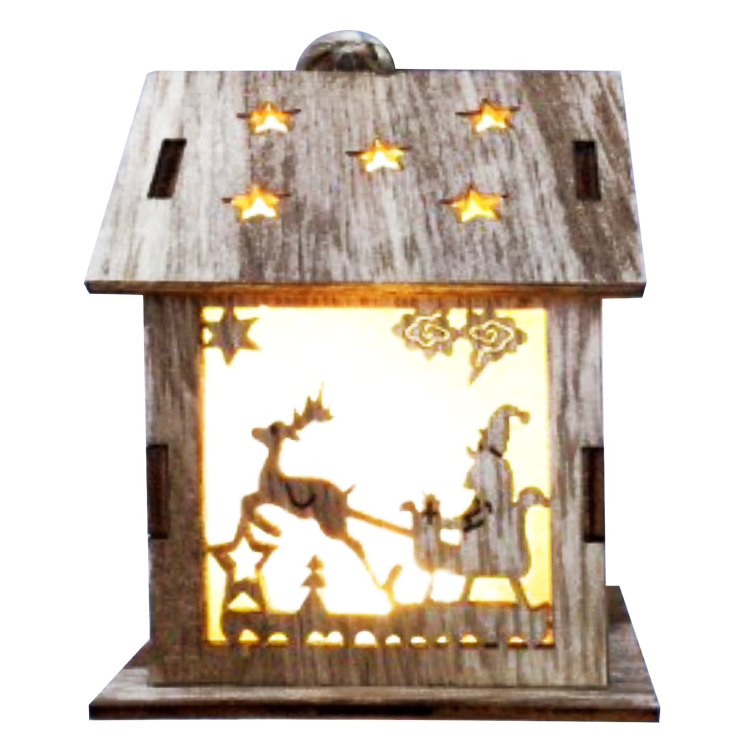 Adorno Casa Madera Con Reno Y Luz Big Party