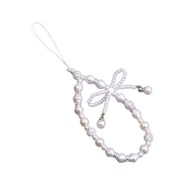 Cordón Colgante De La Caja Del Teléfono De La Correa Del Encanto Del Teléfono Con Cuentas Para Las Carteras Del Teléfono De La Cámara Blanco
