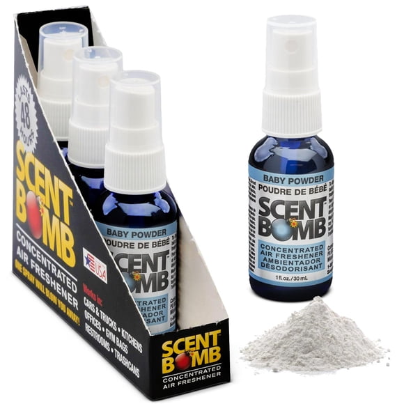 Spray ambientador Scent Bomb aroma talco para bebé 30 ml, paquete de 4