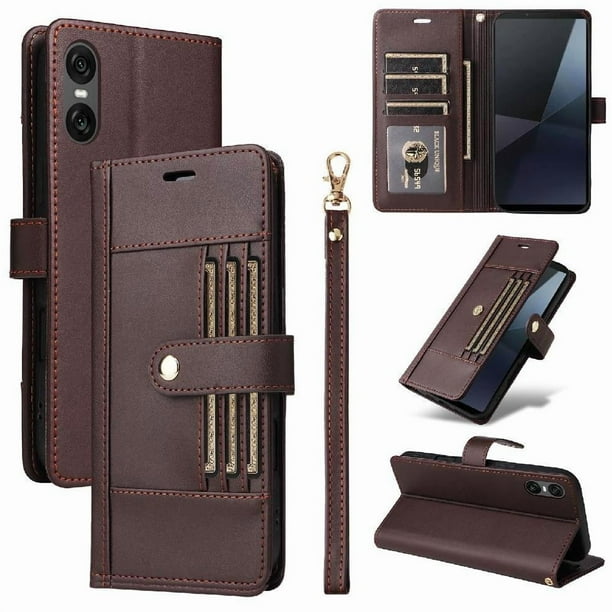 FOXDOCK Funda tipo Cartera para Sony Xperia 10 VI – Cubierta de Cuero PU con Múltiples Ranuras, Bolsillo para Efectivo y Correa de Muñeca
