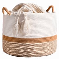 Wakeshome - Canasto Ropa Sucia 50Cm Cesto Organizador Con Asa Juguetes Blanco Y Café