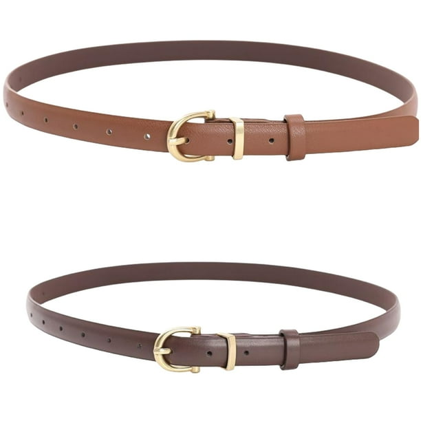 Pack de 2 cinturones finos de piel para mujer, cinturones estrechos, cinturones estrechos