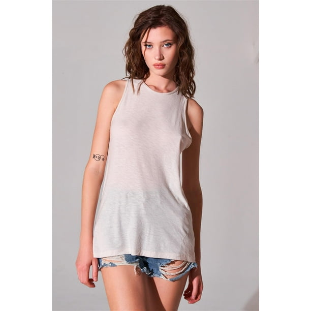 Saronite Top Básico sin Mangas con Cuello Redondo y Espalda Recortada, Color Arcilla (para Mujer)
