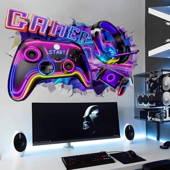 Vinilo decorativo 3D para pared MagiMural 84 cm × 55 cm – Decoración de videojuegos