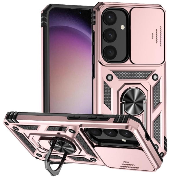 Funda Resistente Anillo Soporte Samsung Galaxy S25 Plus Privacidad Cámara Montaje Magnético Oro rosa
