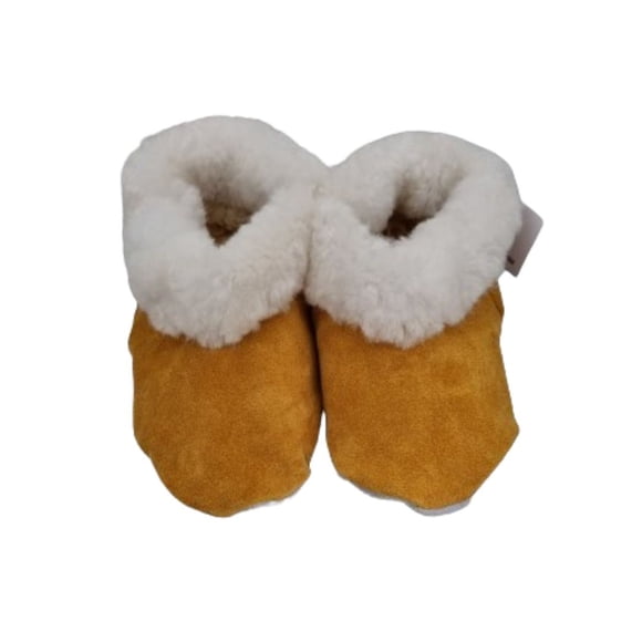 Pantufla de lana natural y reno camel