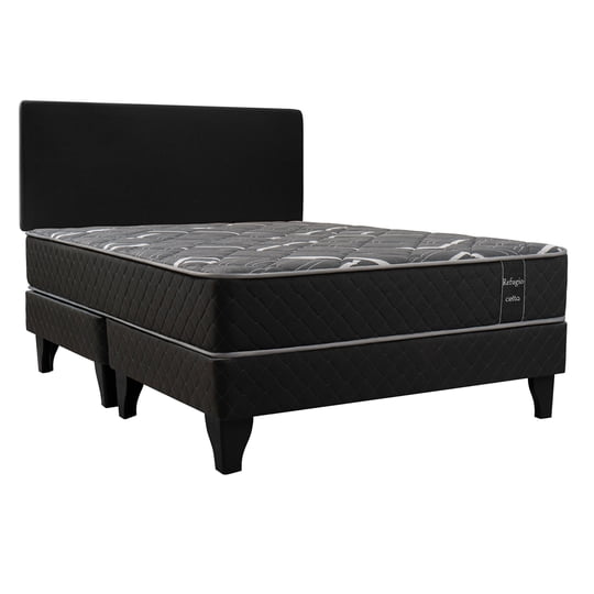 Celta - Cama Europea Pocket Plus Refugio 2 Plaza Base Dividida + Respaldo Tela