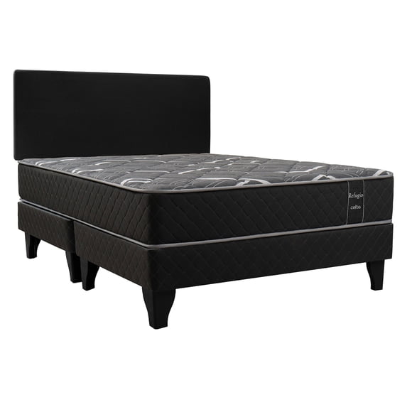 Cama Europea Pocket Plus Refugio 2 Plaza Base Dividida + Respaldo Tela
