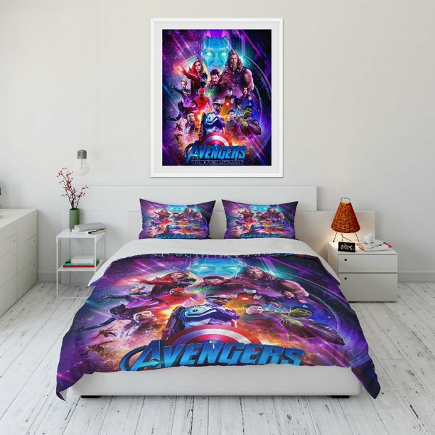 MINISO Marvel The Avengers Printed Bedding Set Cartoon Anime Duvet Cover Comforter Pillowcase Boys Girls Children Adults King Bed Sheets
