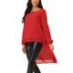 thumbnail image 4 of INSPIRE CHIC Blusas Asimétricas de Mujer con Mangas Largas de Linterna y Cuello Redondo, Elegantes y Casuales de Chifón, Talla M, Rojo, 4 of 6
