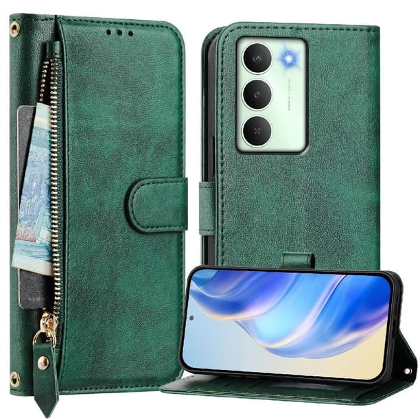 FOXDOCK Funda Tipo Cartera para Tecno Camon 40 Pro 4G Cuero PU con Cremallera y Correa de Muñeca, Ranuras para Tarjetas, Soporte Plegable, Cierre Magnético
