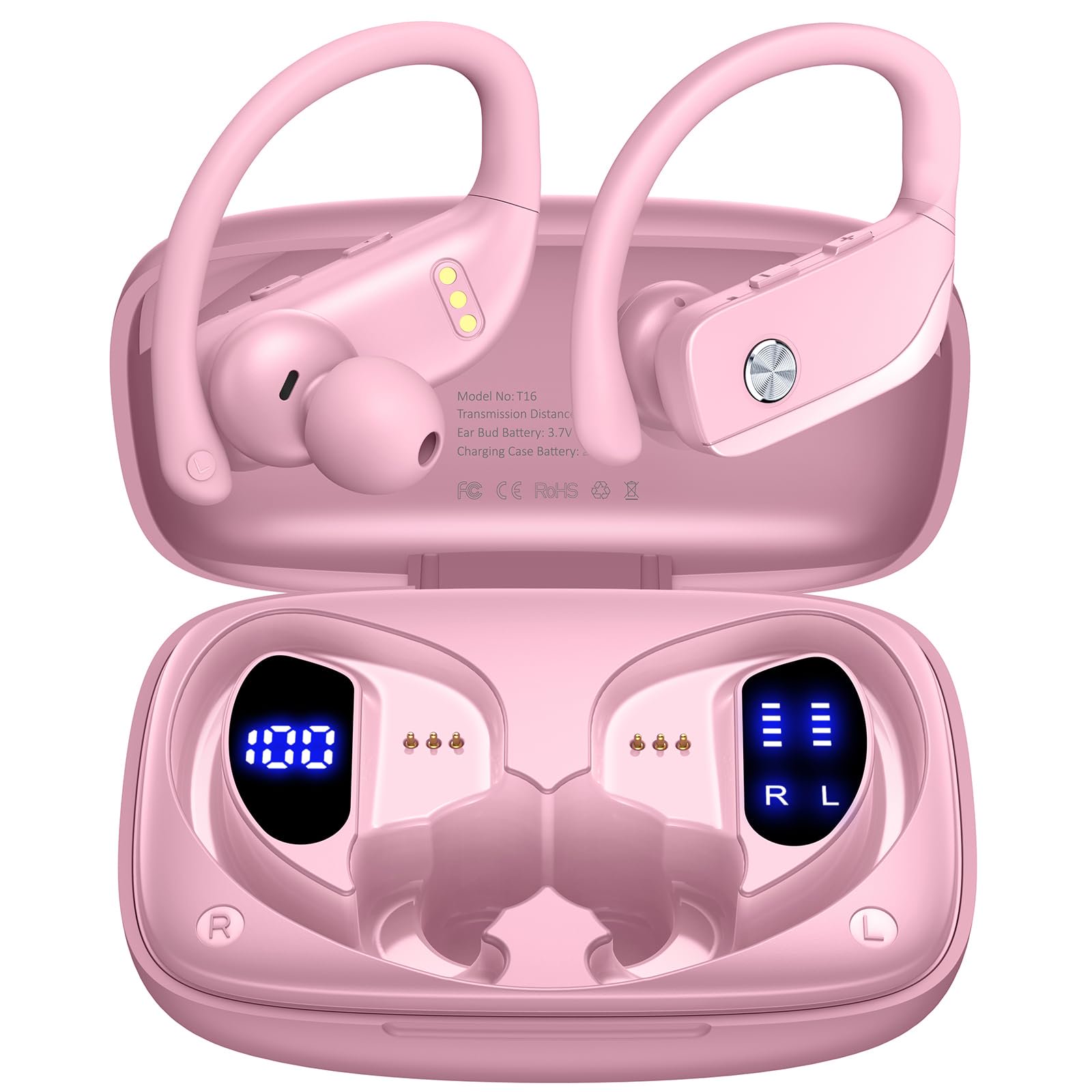Auriculares Inalámbricos Bmanl T16 Bluetooth Con Led Rosa