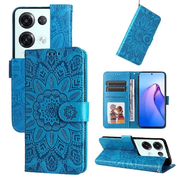 Funda tipo cartera FOXDOCK para OPPO Reno 8 Pro 5G , diseño girasol en relieve, cuero PU, cierre magnético, soporte y tarjetero
