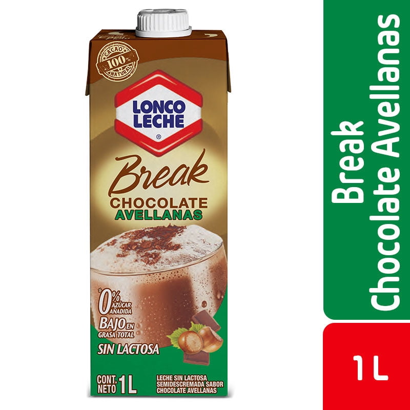 Leche Break Semidescremada Sin Lactosa Sabor Chocolate Y Avellana Caja 1 L Loncoleche