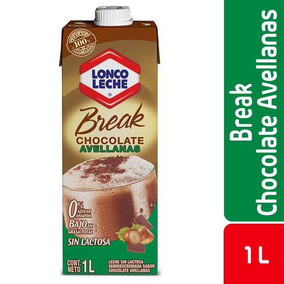 Leche Break Semidescremada sin Lactosa Sabor Chocolate y Avellana Caja, 1 L