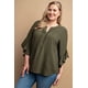 thumbnail image 1 of Saronite Camiseta con Mangas Acampanadas con Volantes, Detalle Plisado en la Parte Delantera y Mangas de Color Liso, Verde (para Mujer), 1 of 2