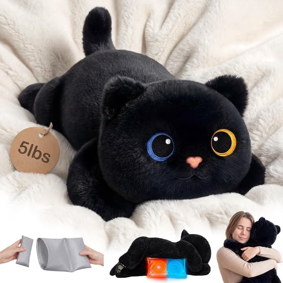 Mewaii Weighted Stuffed Animals Black Cat Plush, Heatable Co