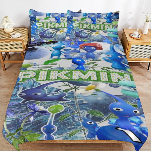 Pikmin 3 Piece Comforter Bedding 1 Set Super Soft Quilt Cover with 2 Pillowcases Funny Merch Movie Fans Gifts for Girls Boys Kids Adults