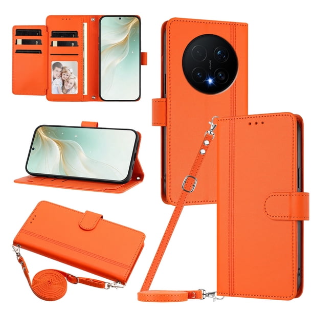 Funda Tipo Libro para Honor Magic 8 Pro con Ranuras para Tarjetas, Naranja